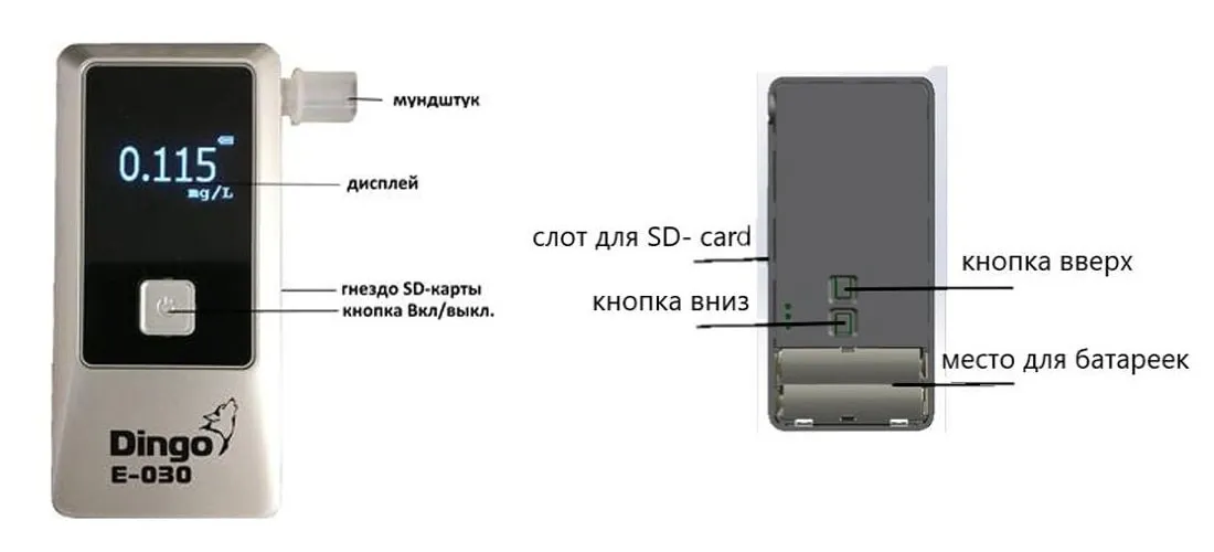 Внешний вид алкотестера Динго Е-030