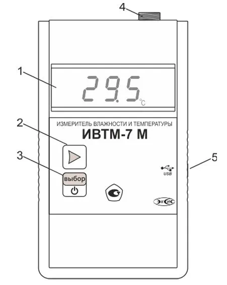 Общий вид термогигрометра ИВТМ-7 М 1 с micro-USB